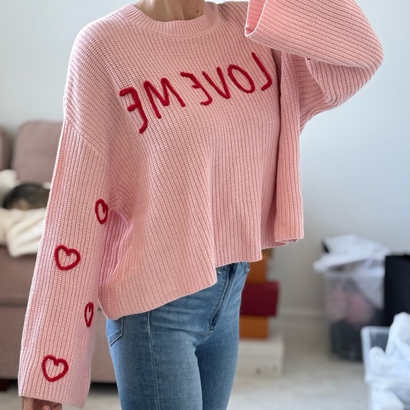 Pink I Love Me Sweater knit yarn oversized cute small - Picture 2 of 7